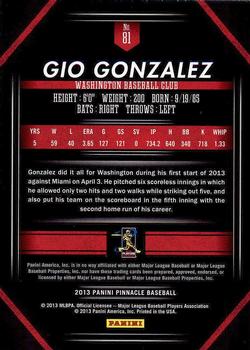 2013 Pinnacle #81 Gio Gonzalez Back