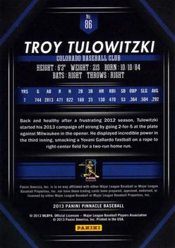 2013 Pinnacle #86 Troy Tulowitzki Back