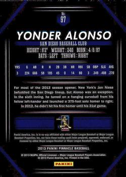 2013 Pinnacle #97 Yonder Alonso Back