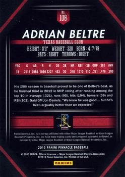 2013 Pinnacle #106 Adrian Beltre Back