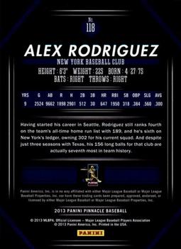 2013 Pinnacle #118 Alex Rodriguez Back