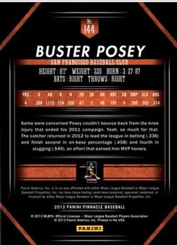 2013 Pinnacle #144 Buster Posey Back
