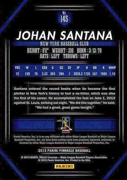 2013 Pinnacle #145 Johan Santana Back