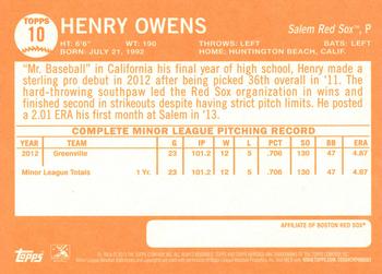 2013 Topps Heritage Minor League #10 Henry Owens Back