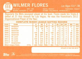 2013 Topps Heritage Minor League #111 Wilmer Flores Back