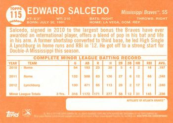 2013 Topps Heritage Minor League #115 Edward Salcedo Back