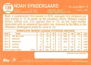 2013 Topps Heritage Minor League #139 Noah Syndergaard Back