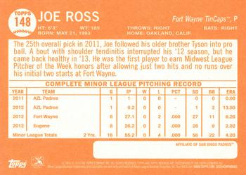 2013 Topps Heritage Minor League #148 Joe Ross Back