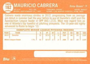 2013 Topps Heritage Minor League #162 Mauricio Cabrera Back