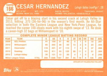 2013 Topps Heritage Minor League #166 Cesar Hernandez Back