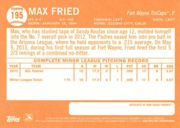 2013 Topps Heritage Minor League #195 Max Fried Back