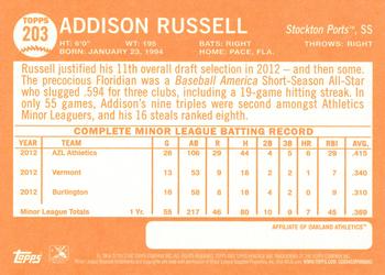 2013 Topps Heritage Minor League #203 Addison Russell Back