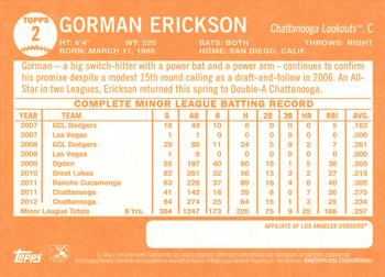 2013 Topps Heritage Minor League #2 Gorman Erickson Back