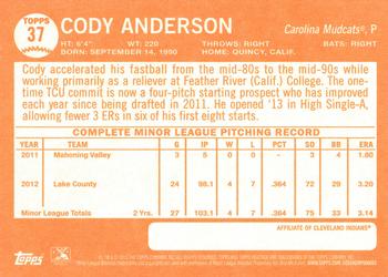 2013 Topps Heritage Minor League #37 Cody Anderson Back