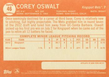 2013 Topps Heritage Minor League #46 Corey Oswalt Back
