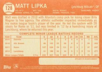 2013 Topps Heritage Minor League #128 Matt Lipka Back