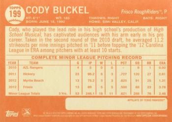 2013 Topps Heritage Minor League #199 Cody Buckel Back