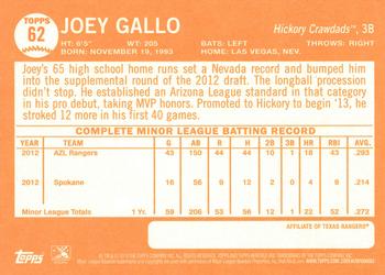 2013 Topps Heritage Minor League #62 Joey Gallo Back