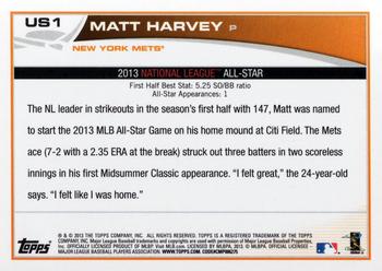2013 Topps Update #US1 Matt Harvey Back