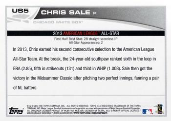 2013 Topps Update #US5 Chris Sale Back