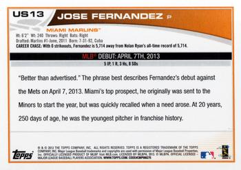 2013 Topps Update #US13 Jose Fernandez Back