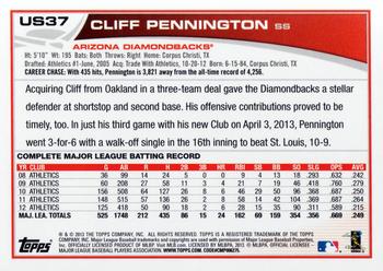2013 Topps Update #US37 Cliff Pennington Back