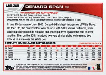 2013 Topps Update #US38 Denard Span Back