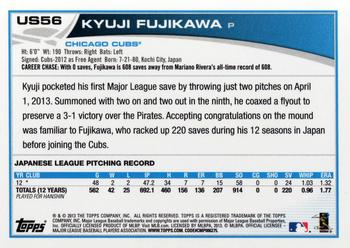 2013 Topps Update #US56 Kyuji Fujikawa Back
