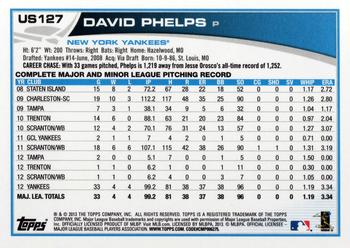 2013 Topps Update #US127 David Phelps Back
