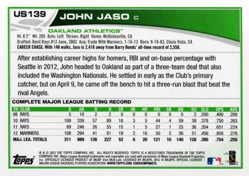 2013 Topps Update #US139 John Jaso Back