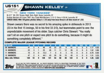 2013 Topps Update #US151 Shawn Kelley Back