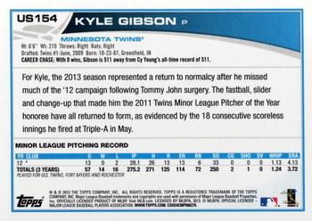 2013 Topps Update #US154 Kyle Gibson Back