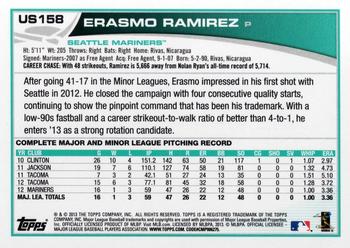 2013 Topps Update #US158 Erasmo Ramirez Back
