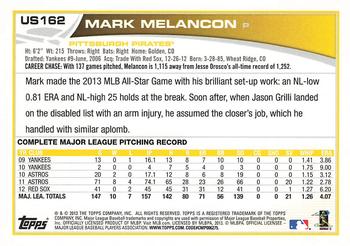 2013 Topps Update #US162 Mark Melancon Back