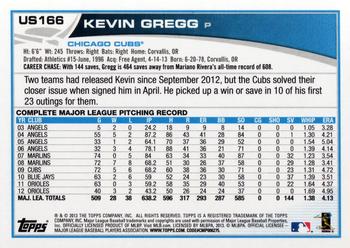 2013 Topps Update #US166 Kevin Gregg Back