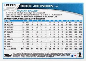 2013 Topps Update #US173 Reed Johnson Back