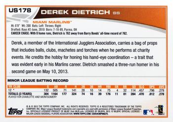 2013 Topps Update #US178 Derek Dietrich Back