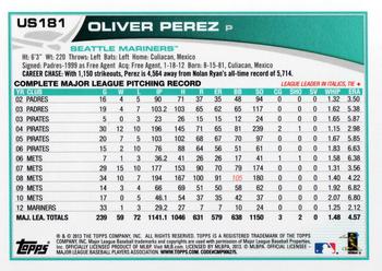 2013 Topps Update #US181 Oliver Perez Back