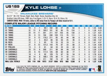 2013 Topps Update #US189 Kyle Lohse Back