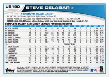 2013 Topps Update #US190 Steve Delabar Back