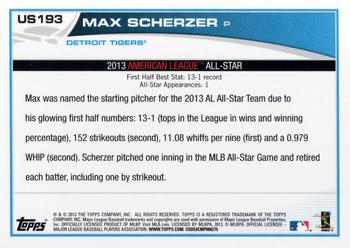 2013 Topps Update #US193 Max Scherzer Back