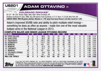 2013 Topps Update #US201 Adam Ottavino Back