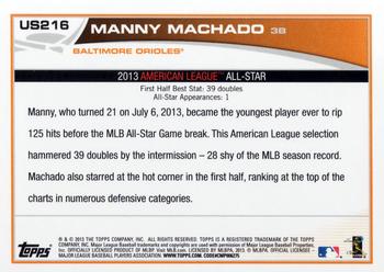 2013 Topps Update #US216 Manny Machado Back