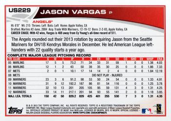 2013 Topps Update #US229 Jason Vargas Back