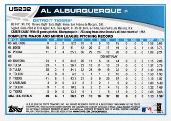 2013 Topps Update #US232 Al Alburquerque Back