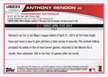 2013 Topps Update #US233 Anthony Rendon Back