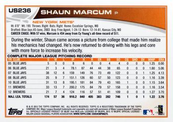 2013 Topps Update #US236 Shaun Marcum Back