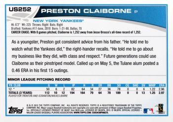 2013 Topps Update #US252 Preston Claiborne Back