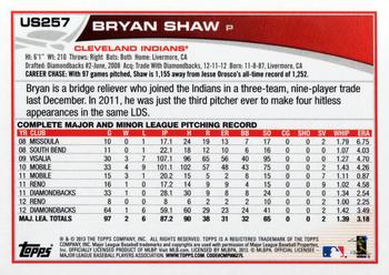 2013 Topps Update #US257 Bryan Shaw Back