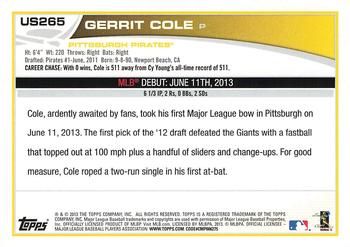2013 Topps Update #US265 Gerrit Cole Back